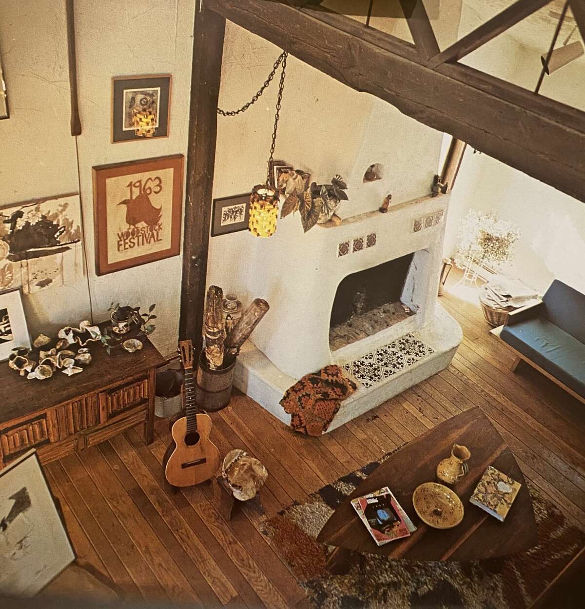 Furniture maker Stephen Robin made his first handmade house, pictured here, in 1970. A visit to Santa Fe inspired the fireplace. He sold it in 1989 for $189,000, and estimates that the second, most recent owner paid roughly $800,000 for the four-bedroom house. He still lives in Woodstock in a new, more modern handmade house, and continues to make custom furniture in his studio on Route 212. 
