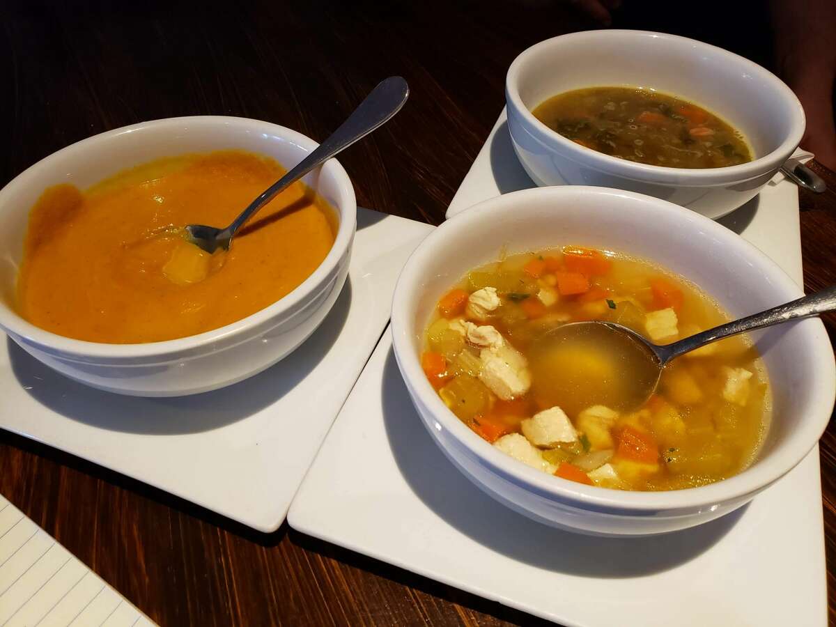 Pumpkin, chicken and lentil soups from the Silvermine Market in New Canaan.