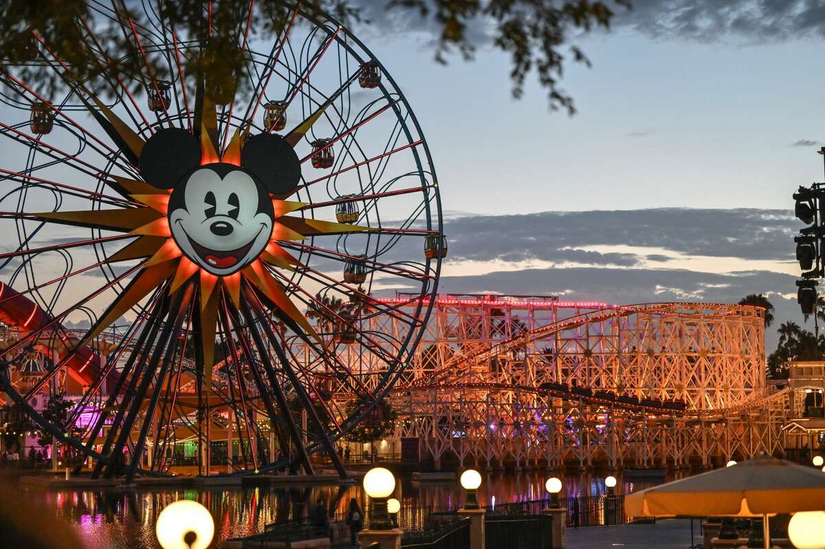 Pixar Pal-A-Round, a 150-foot-tall wheel, and Incredicoaster at Pixar Pier in California Adventure at the Disneyland Resort in Anaheim, Calif., on Thursday, Sept. 9, 2021.