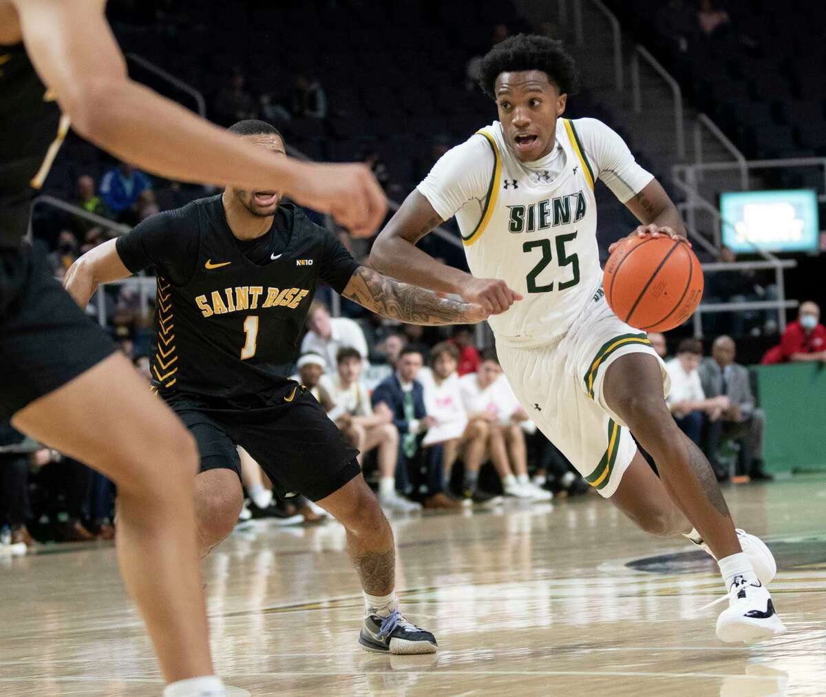 Siena’s Aidan Carpenter drives to the basket against The College of Saint Rose during an exhibition game at the Times Union Center on Monday, Oct, 25, 2021 in Albany, N.Y.