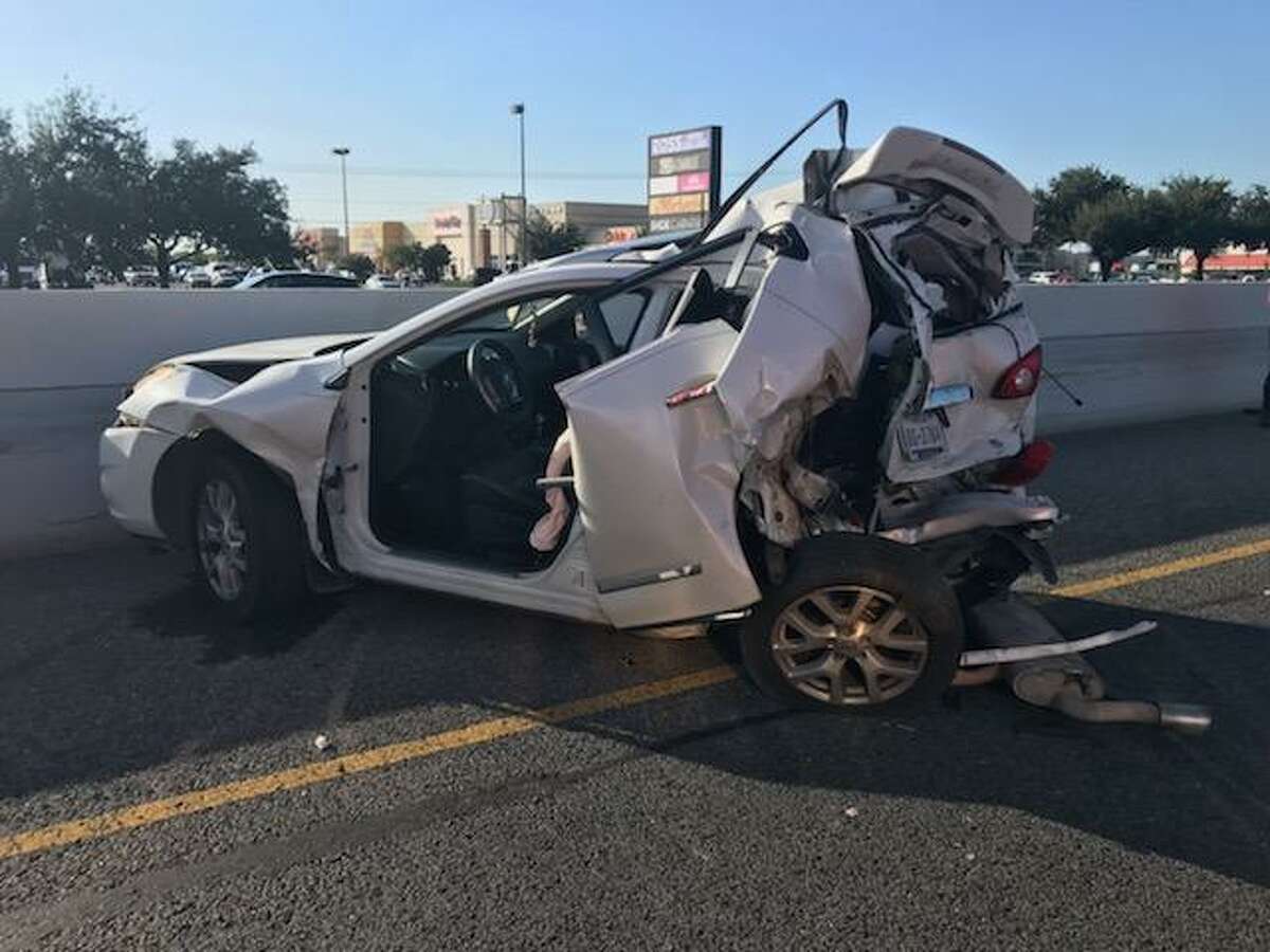 Laredo Fire Department crews said that two people were injured in this crash reported on Monday afternoon on Interstate 35 in front of Mall Del Norte.