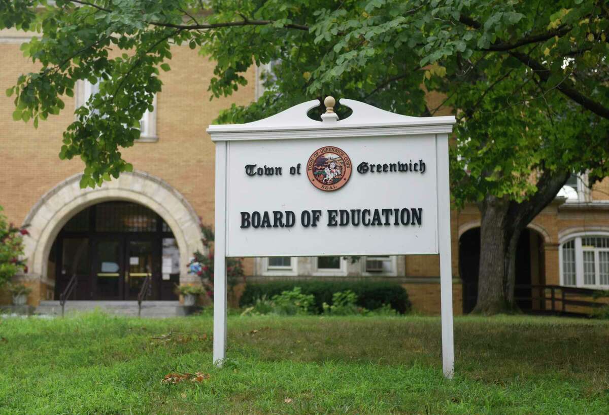 The Greenwich Board of Education Building in Greenwich, Conn., photographed on Thursday, Aug. 13, 2020. New cases of COVID in the schools were low on Tuesday, after a big spike in January.
