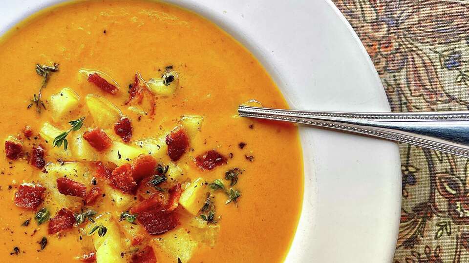 Apple-Bacon Pumpkin Soup recipe uses canned pumpkin.