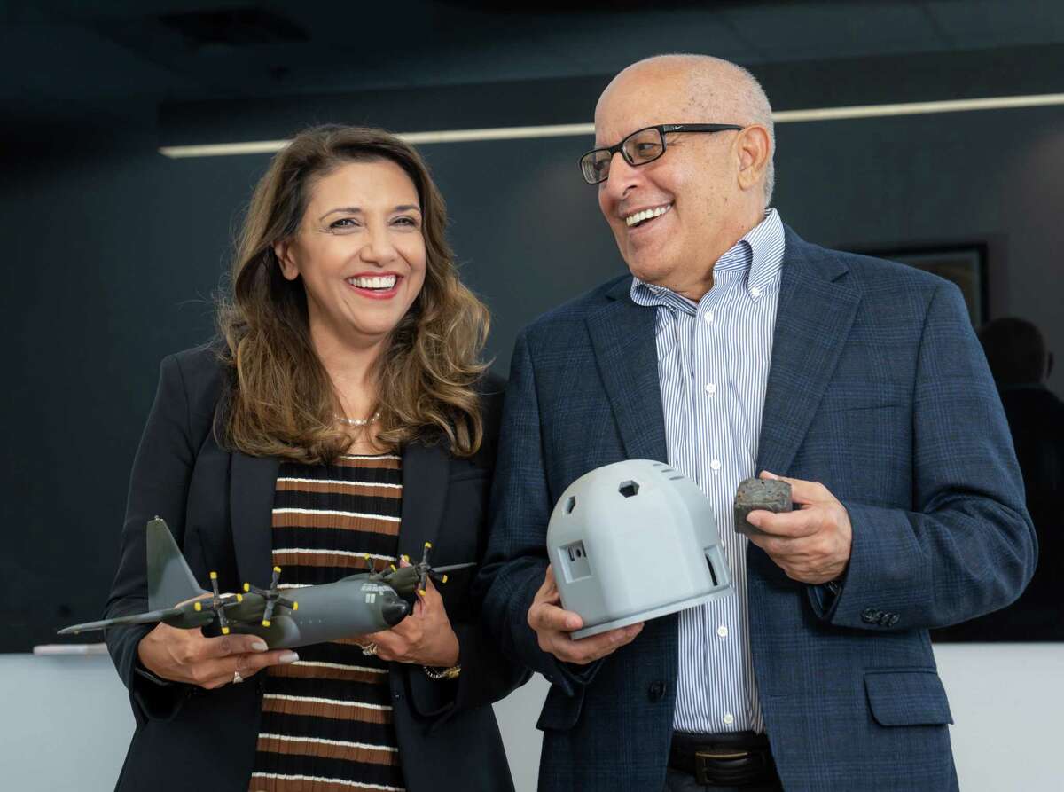 Astroport CEO Sam Ximines with Knight Aerospace CEO Bianca Rhodes. The Hyperspace Challenge recently named the two Port San Antonio-based companies as finalists for their work designing equipment for use on the moon and in cargo rockets.
