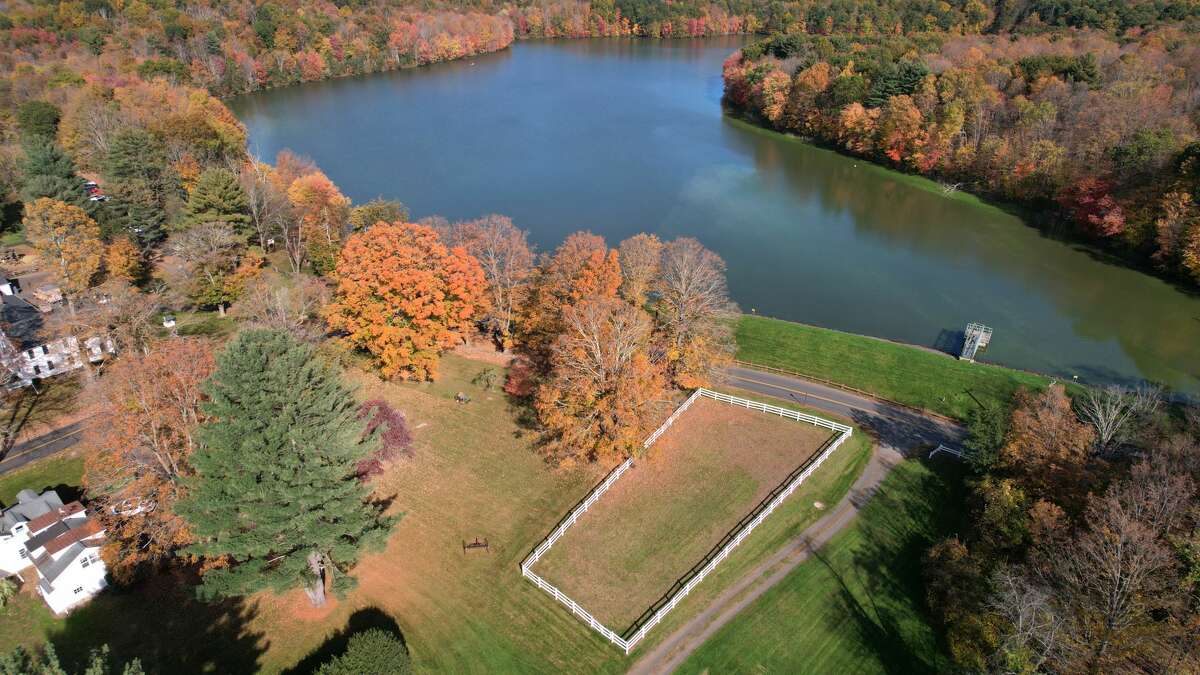 Aerial photos of colorful fall foliage at Crescent Lake in Southington on Sunday, Oct. 24, 2021.