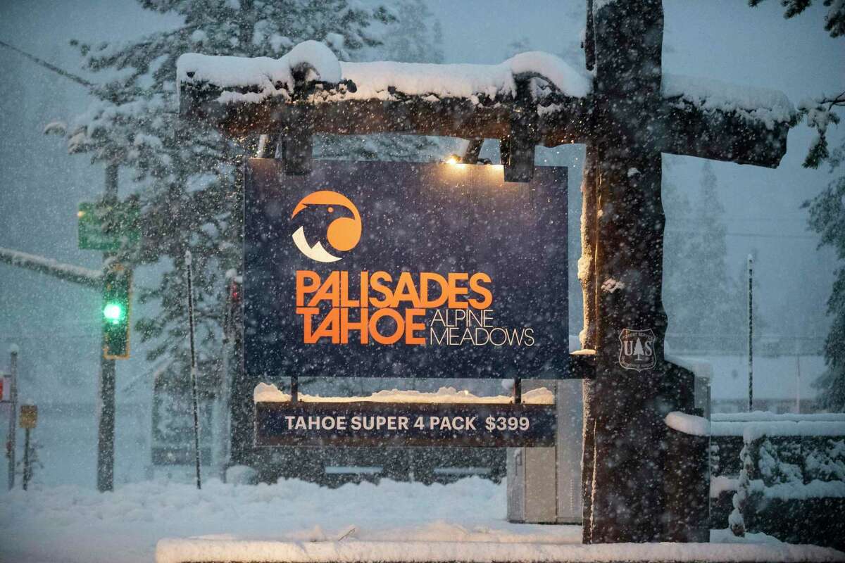 The sign at the Alpine Meadows base area of Palisades Tahoe in North Lake Tahoe.