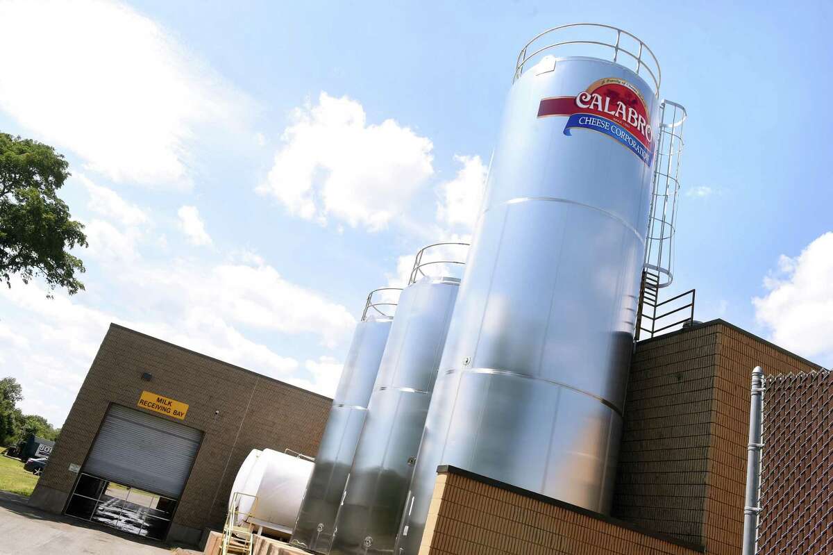 Milk silos at the Calabro Cheese Corporation in East Haven, 2019.