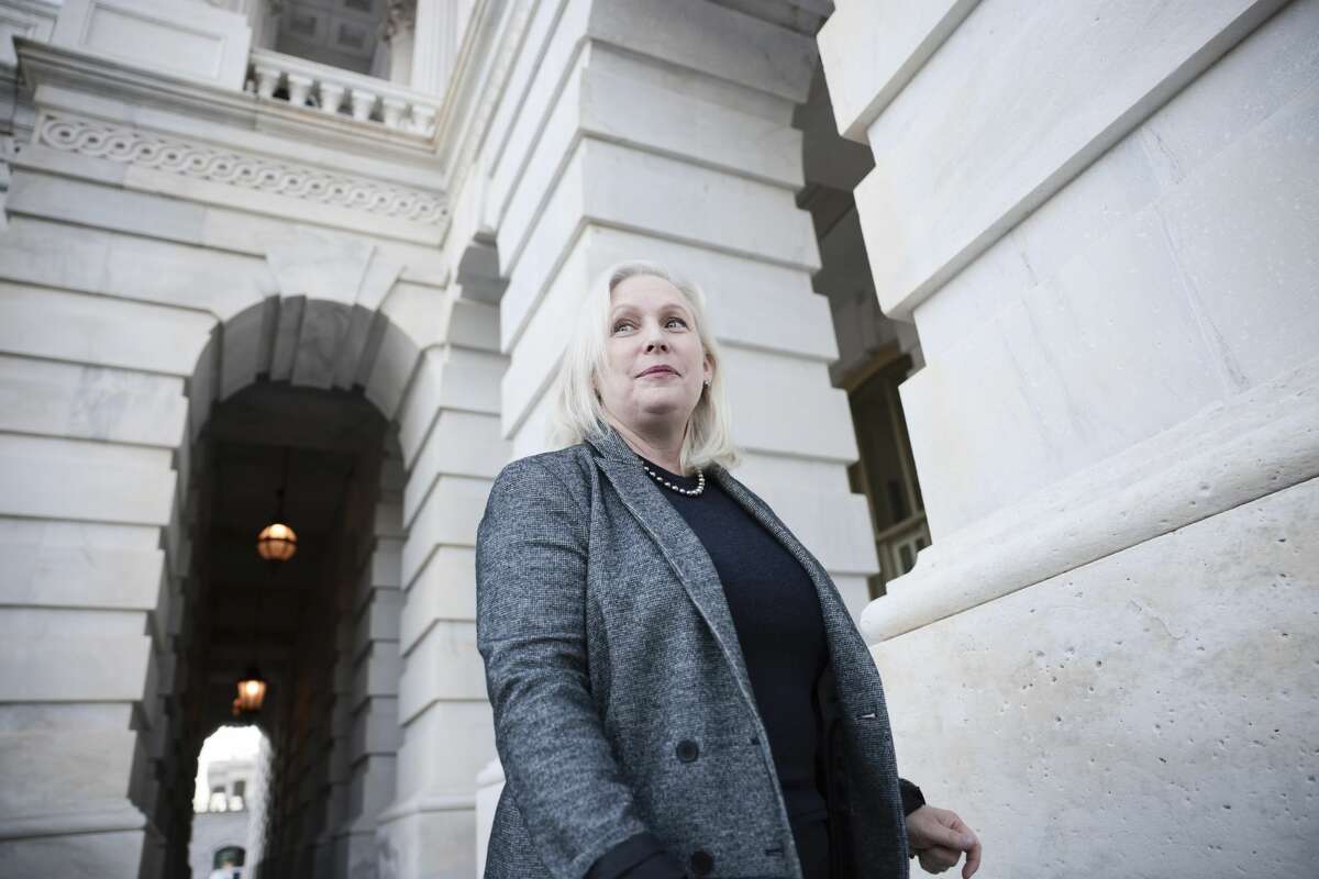 Sen. Kirsten Gillibrand (D-NY) speaks with reporters as she enters the U.S. Capitol Building on October 19, 2021 in Washington, DC. Local chef and restaurant owner John LaPosta is furious that Gillibrand entered his Latham restaurant without a mask. (Photo by Anna Moneymaker/Getty Images)