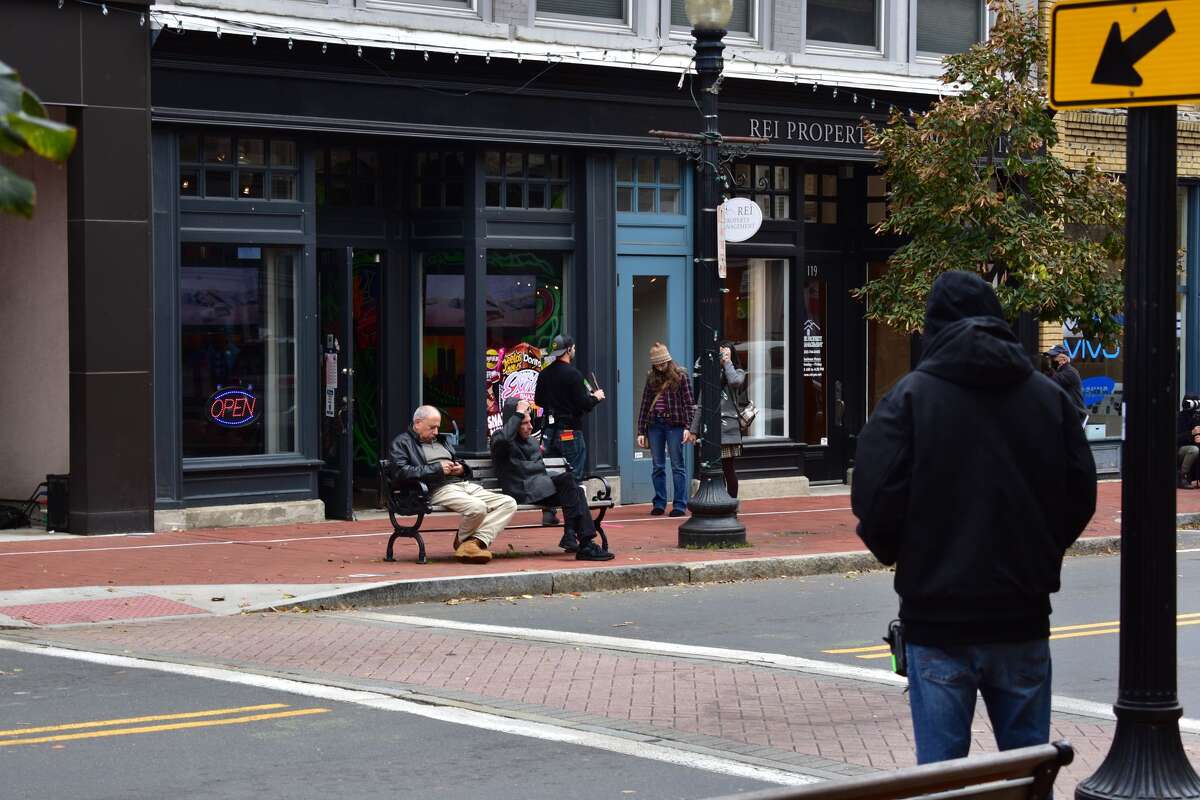 Shooting of the Netflix film "Mr. Harrigan's Phone," a Stephen King adaptation, in South Norwalk's Washington Street on Oct. 27, 2021.