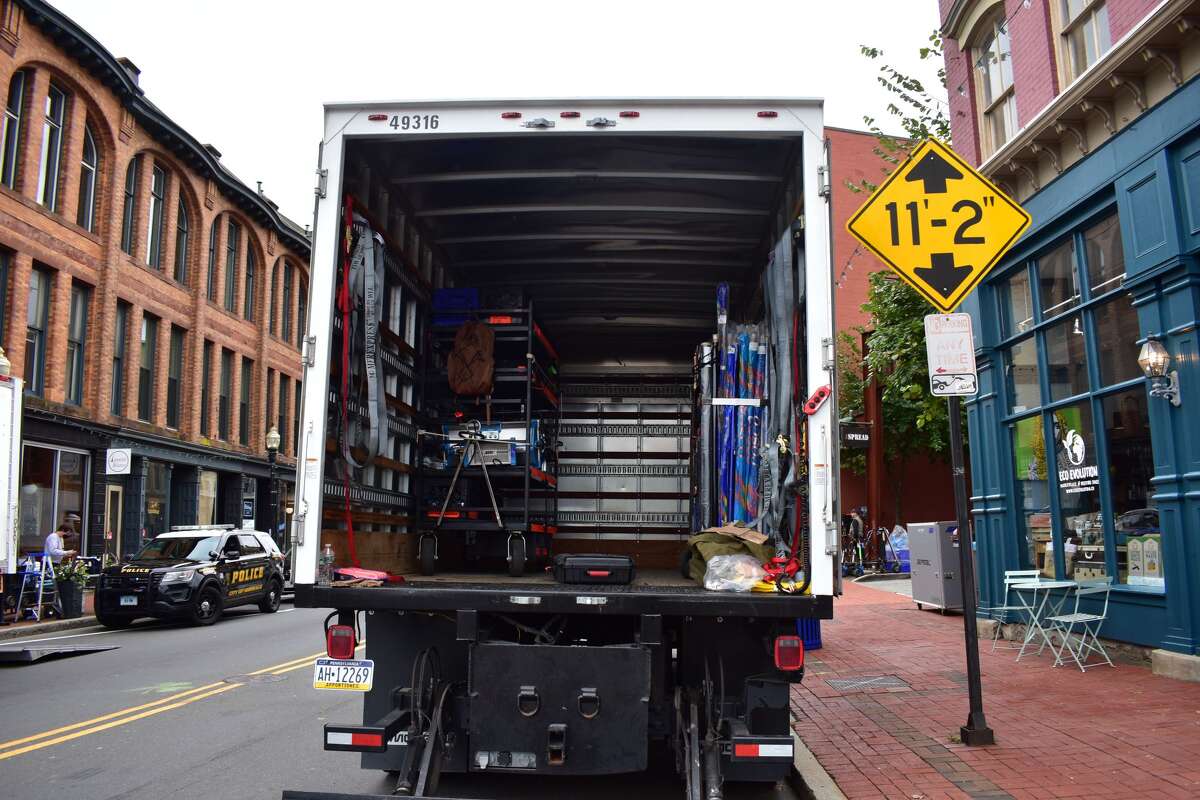 Shooting of the Netflix film "Mr. Harrigan's Phone," a Stephen King adaptation, in South Norwalk's Washington Street on Oct. 27, 2021.