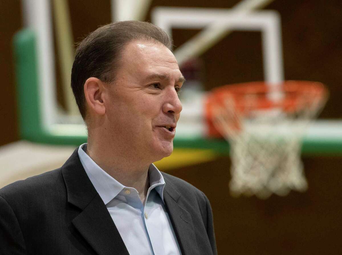 Former UAlbany men's basketball coach Will Brown is interviewed as the Albany Patroons introduce him as new head coach and general manager of the basketball team at the Washington Avenue Armory on Wednesday, Oct, 27, 2021 in Albany, N.Y.