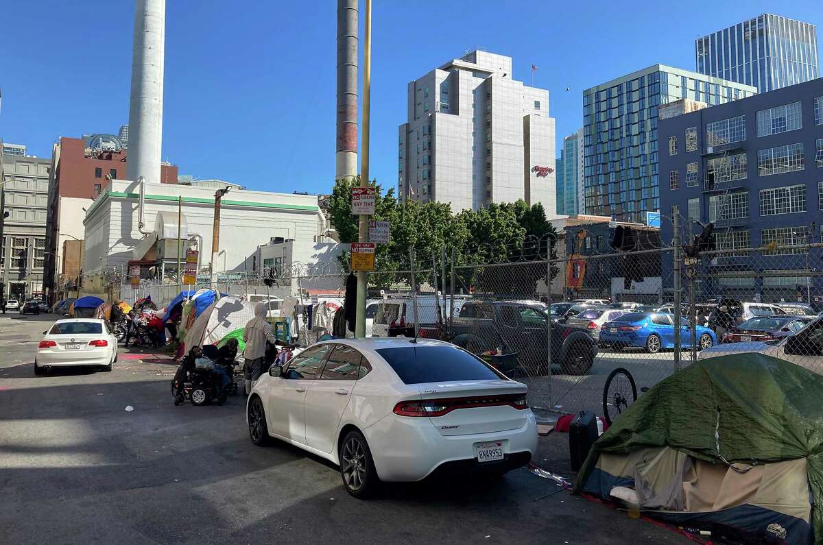 The sidewalk outside a Nordstrom-owned parking lot near the intersection of Stevenson and Sixth Street in San Francisco is where a proposed 495-unit housing project was supposed to be built. San Francisco supervisors rejected it.