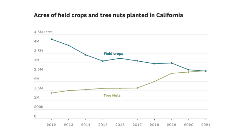 Less rice, more nuts: These charts show how California's top crops are changing - Vimarsana News