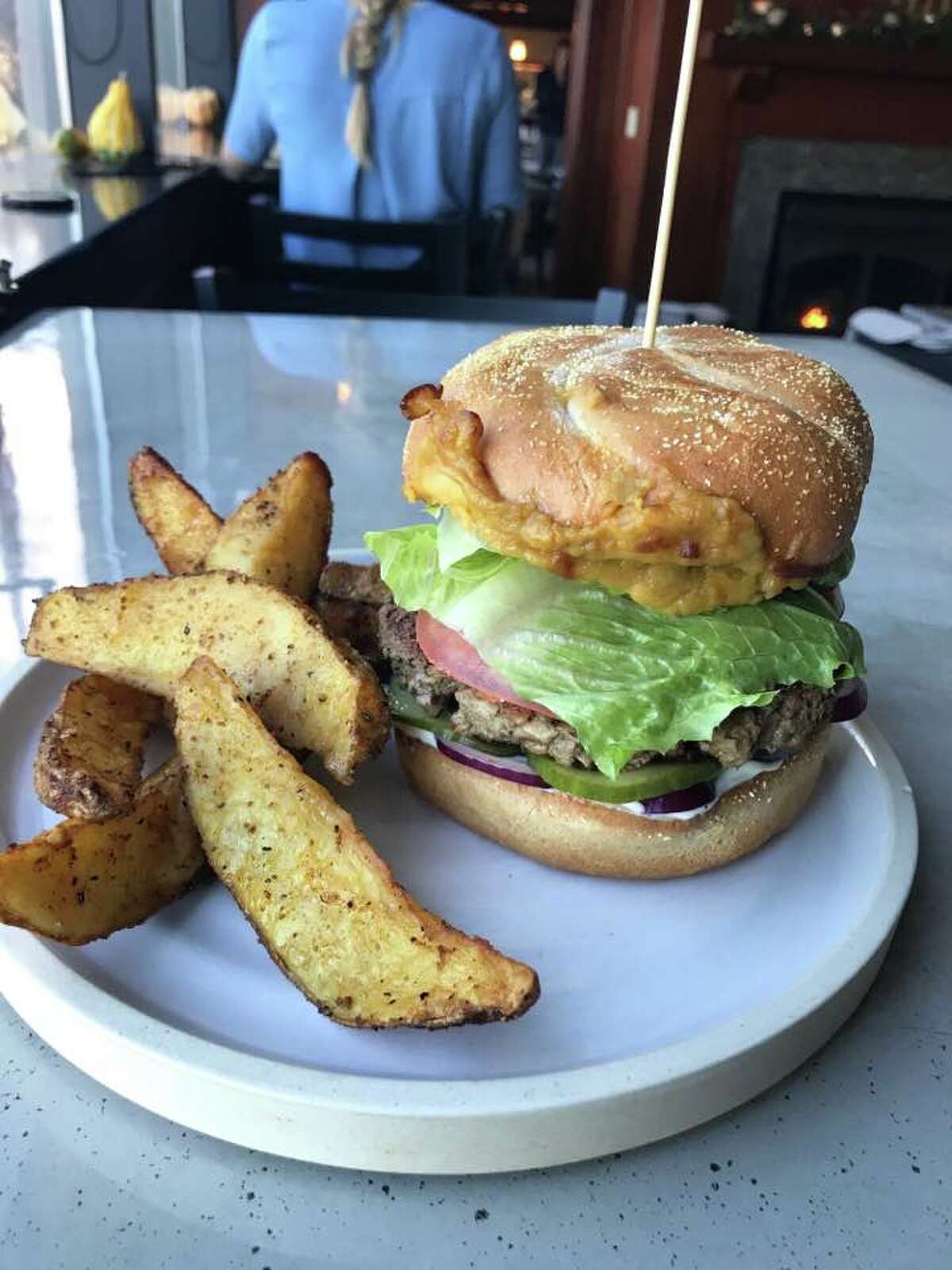 A vegan Impossible Burger at Flora in West Hartford
