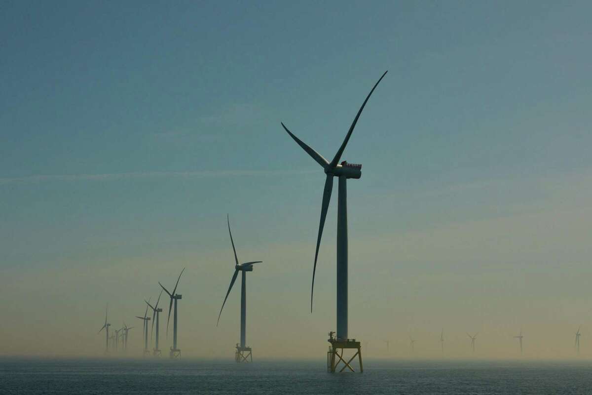Solar and wind power company Iberdrola?•s East Anglia One wind turbine project off the coast of England, in the North Sea, May 9, 2020. Britain has to a great extent phased out coal in electric power generation and built up a large amount of capacity in renewable energy, particularly offshore wind.