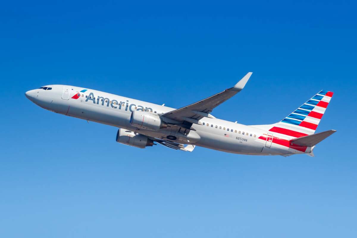 An American Airlines flight from New York to California.