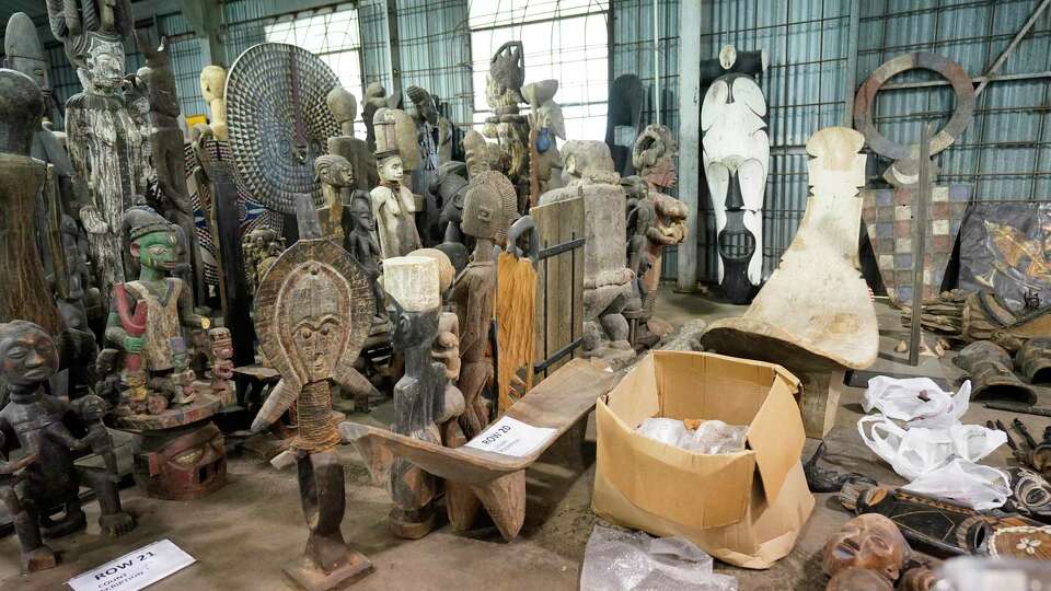 A view of some of the pieces of African art being stored at the Harris County Reed Road Warehouse by Precinct 1 Commissioner Rodney Ellis is shown Monday, Feb. 24, 2020, in Houston.