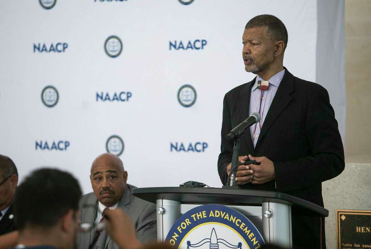 President of the Texas NAACP Gary L. Bledsoe speaks at a press conference at the begining of the 109th NAACP Convention held in San Antonio at the Henry B. Gonzalez Convention Center July 14, 2018.