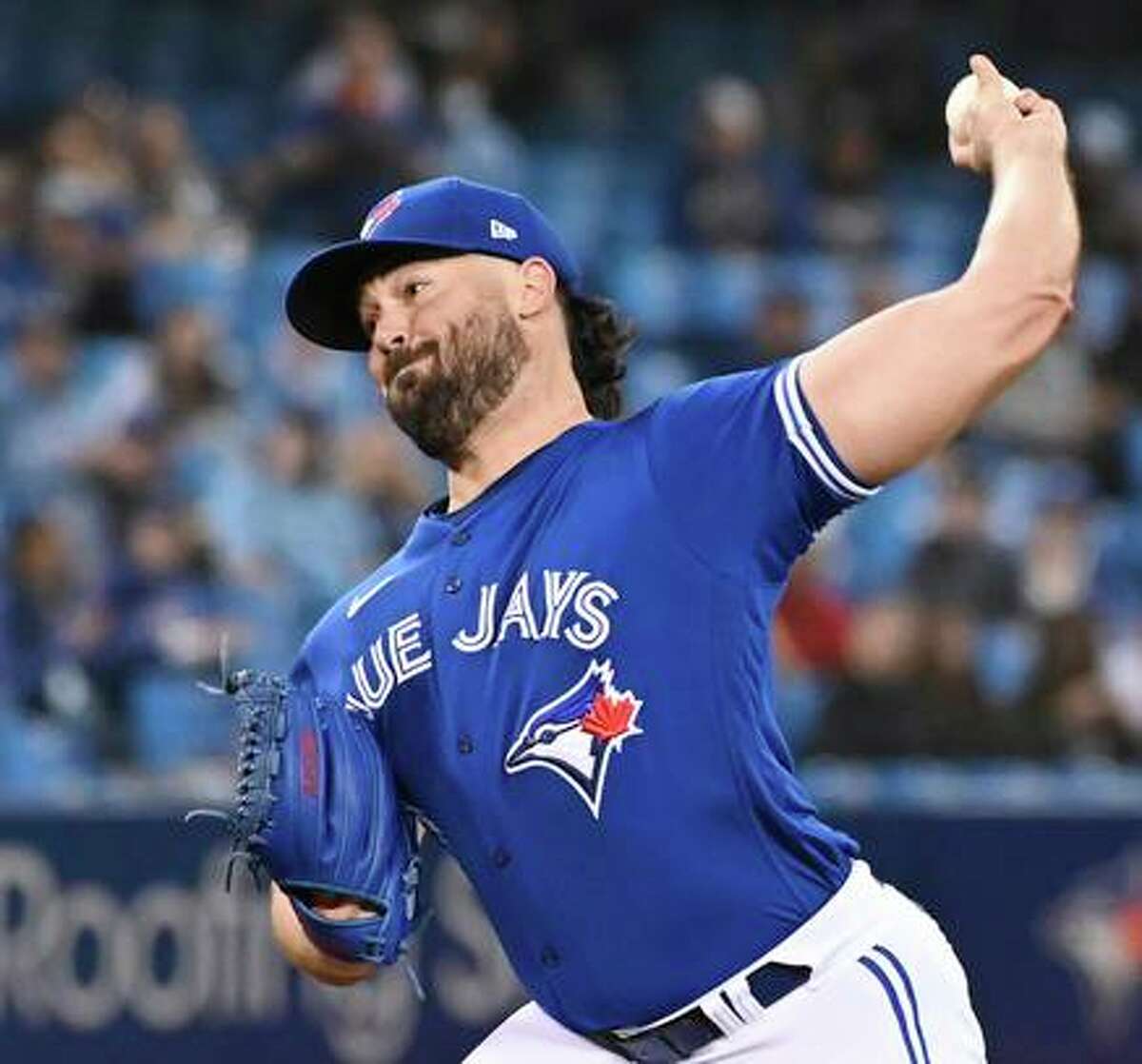 Toronto Blue Jays' Robbie Ray pitches during the the first inning of a baseball game against the New York Yankees in Toronto on Thursday, Sept. 30, 2021. (Jon Blacker/The Canadian Press via AP)