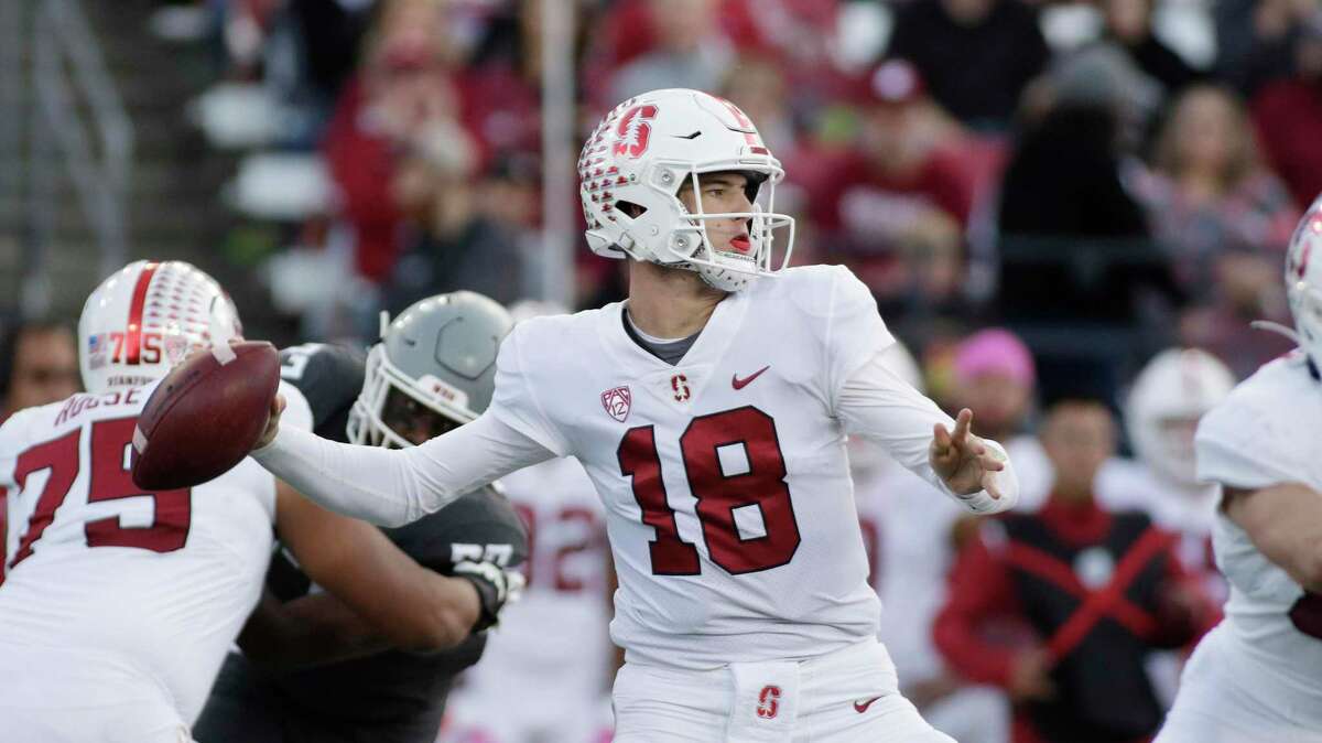 Stanford quarterback Tanner McKee throws a pass during the first half of an NCAA college football game against Washington State, Saturday, Oct. 16, 2021, in Pullman, Wash. (AP Photo/Young Kwak)
