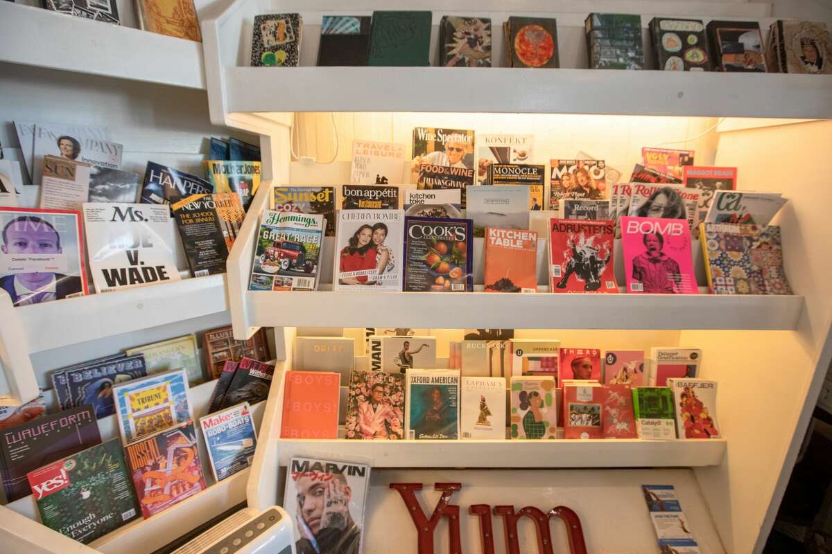 A magazine rack is packed with periodicals at Farley's in San Francisco on Oct. 28, 2021. Farley's has been a neighborhood institution since it opened in 1989.