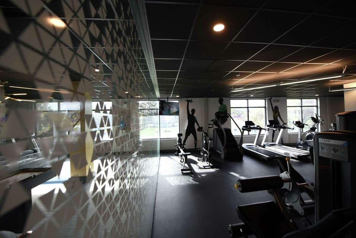 Workout room in The Rise Pines Hills, a new apartment complex on the site of the former Playdium bowling alley, on Friday, Oct. 29, 2021, on Ontario Street in Albany, N.Y.