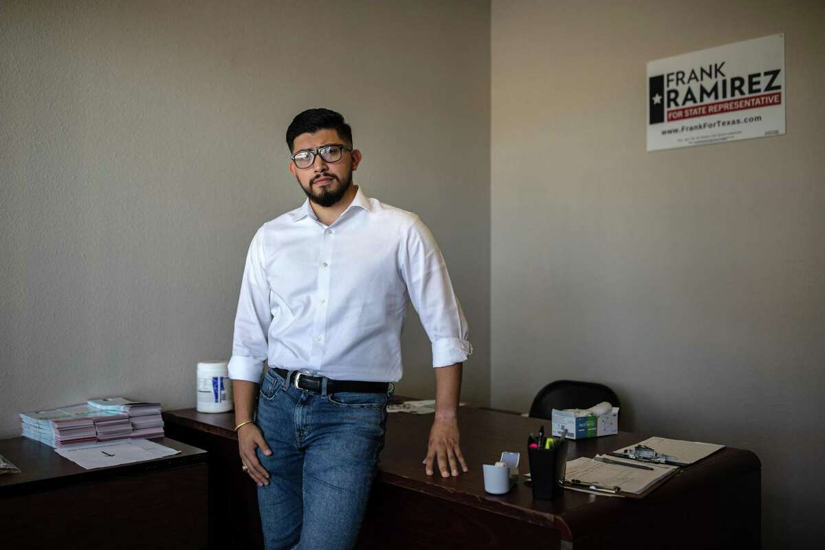 Frank Ramirez, a Democrat running to represent District 118 in the Texas House of Representatives, at his campaign headquarters in San Antonio, Oct. 16, 2021. Ramirez, a former legislative aide, received 20.1% of the vote in the first round of the special election. (Tamir Kalifa/The New York Times)