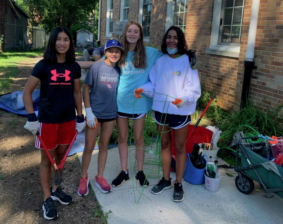 The Old Greenwich Garden Club has been lending its expertise to help Girl Scout Troop 50197 as they work to restore a pollinator garden at Old Greenwich School and learn more about pollinators. Members of the troop, shown here, have been working for months on the project.