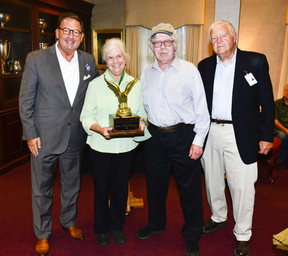 Terry and Jean Crum Jones were the recipients of Eastern States Exposition’s 2021 Agricultural Adventurers Award. Pictured at the presentation, held at The Big E, are ESE President and CEO, Gene Cassidy, Jean Crum and Terry Jones, and Steve Taylor, ESE trustee and Chairman of the Agricultural Adventurers Award Committee.