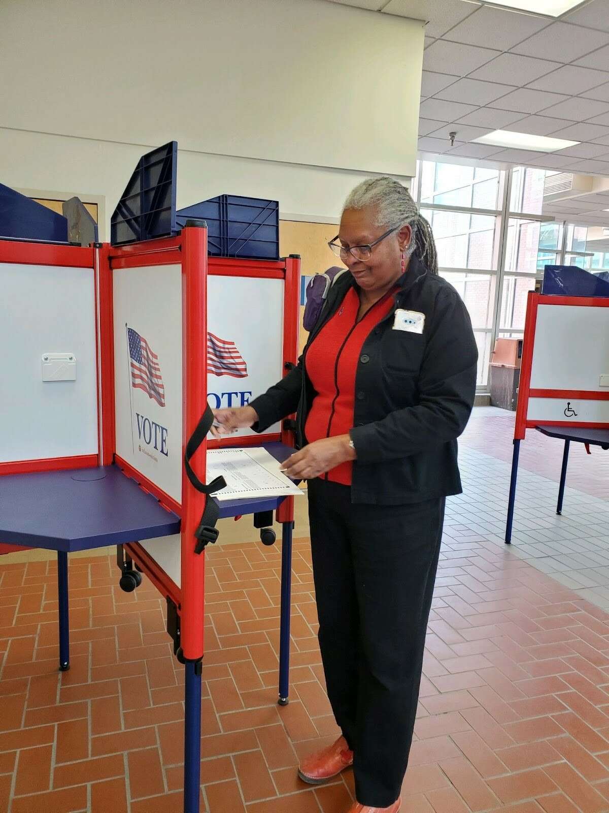 Gwen Wright, the Democratic candidate for Rensselaer County executive, votes at the Troy Atrium in Troy, N.Y. on Oct. 23, 2021, the first day of early voting.