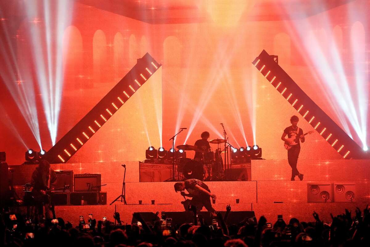Nick Valensi, Fabrizio Moretti, Julian Casablancas and Albert Hammond Jr. from The Strokes performs at Lands End Stage during Day 1 of the 2021 Outside Lands Music and Arts Festival at Golden Gate Park on October 29, 2021 in San Francisco, California.