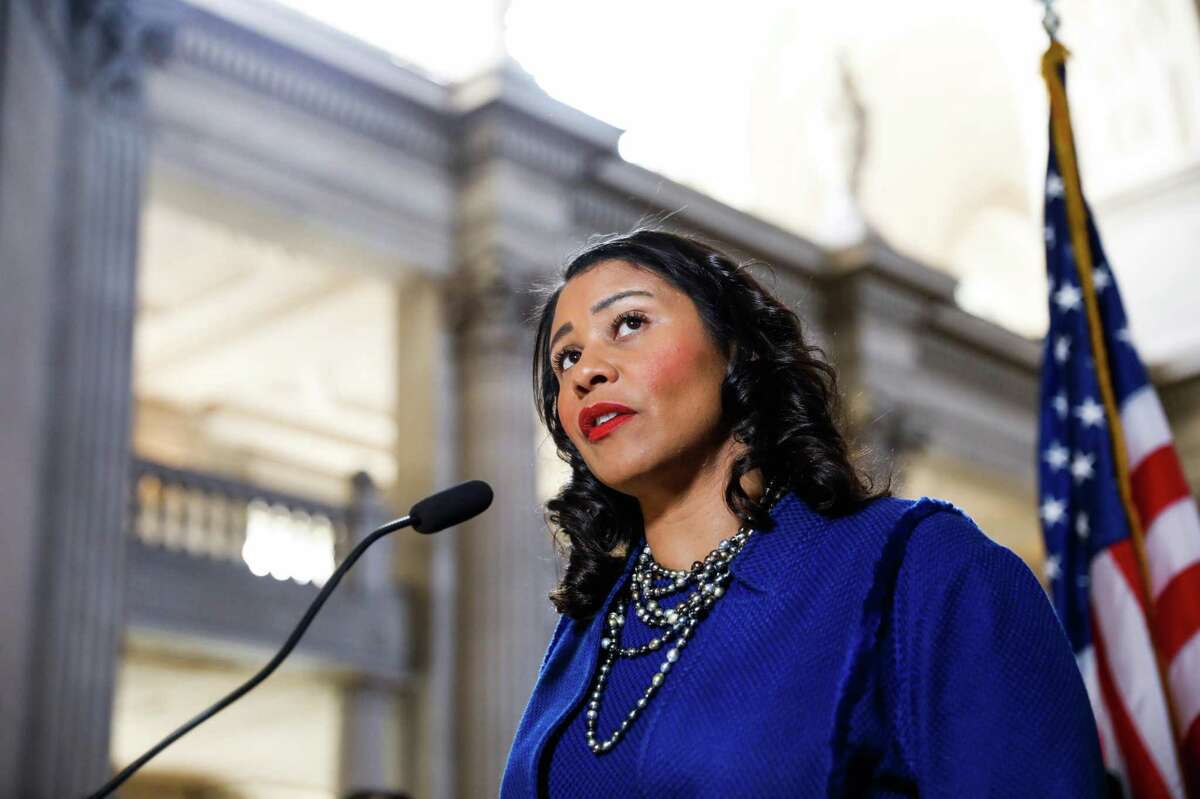 San Francisco Mayor London Breed, shown announcing the coronavirus state of emergency in February 2020, says Monday’s City Hall reopening “will help encourage the private sector to bring back their workers and it will help our small businesses that are excited to welcome people back in.”