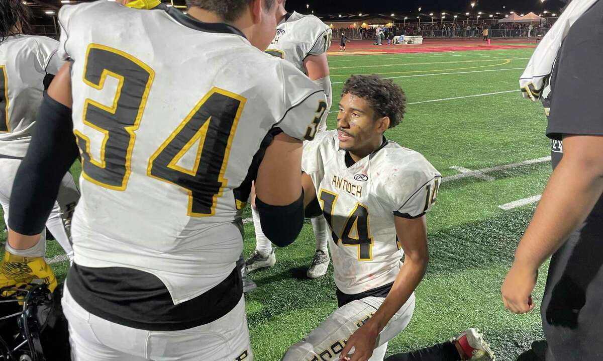 Antioch's Jorge Hernandez Jr. rushed for 118 of his 279 yards during the fourth quarter against Liberty on Friday, Oct. 29, 2021, in Brentwood, Calif.
