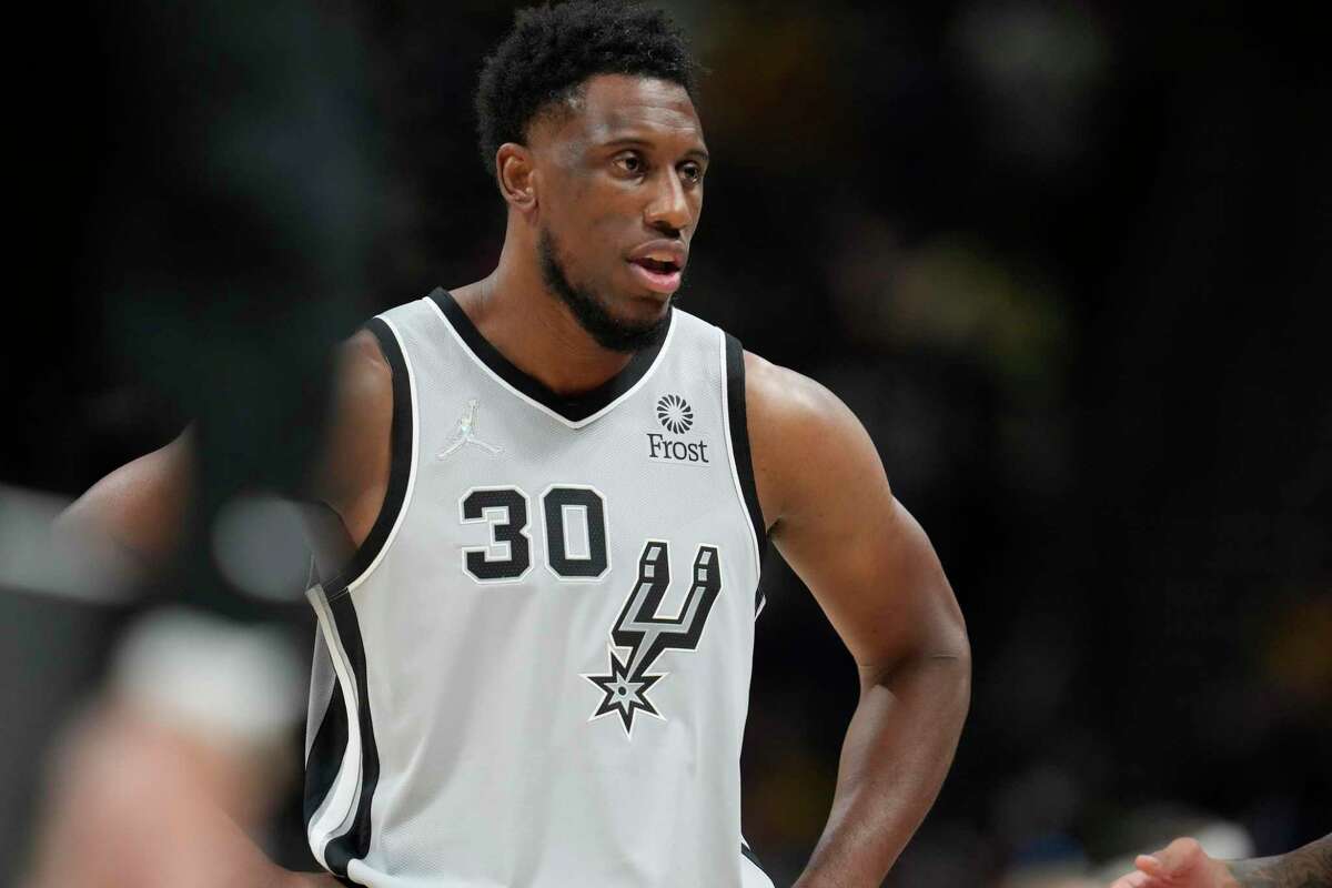 Spurs forward Thaddeus Young in the first half Friday, Oct. 22, 2021, in Denver.
