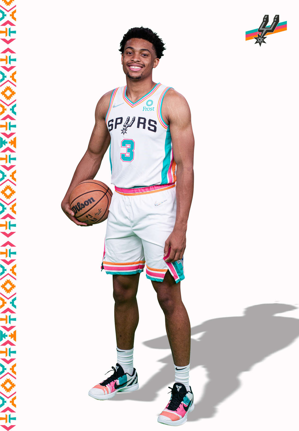 San Antonio Spur Keldon Johnson in the team's new NBA City Edition uniform.