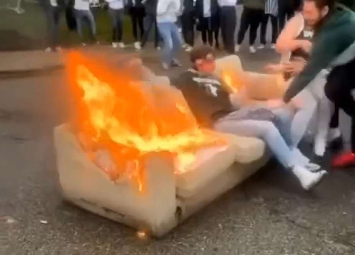 One Michigan State football fan was set ablaze after he sat on a burning couch on Saturday, Oct. 30, in East Lansing. 
