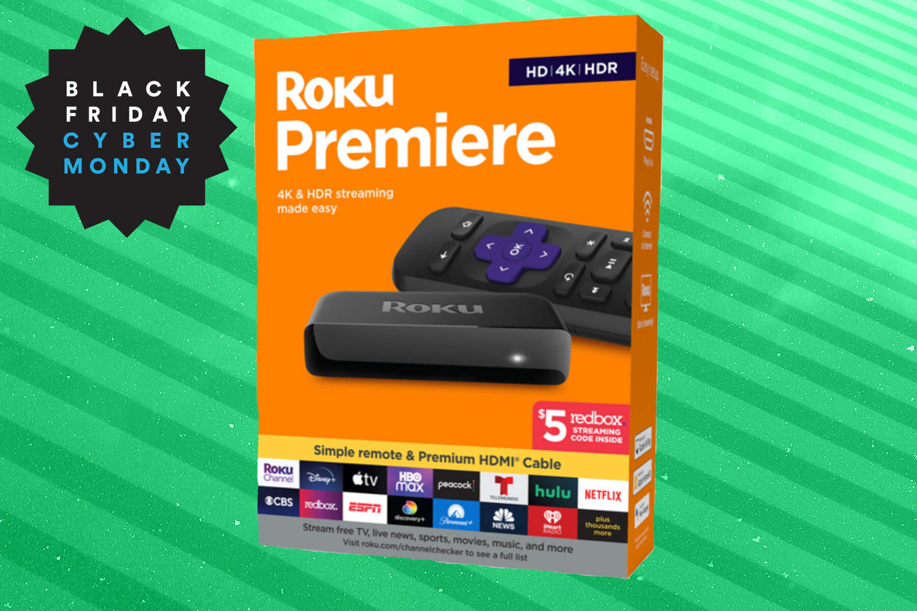 Roku Premiere | 4K/HDR Streaming Media Player with Premium High Speed HDMI  Cable and Simple Remote