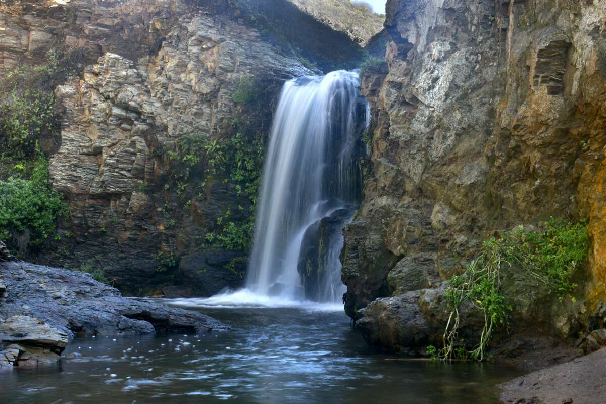 A smaller waterfall in the cliffs above Alamere Falls in Marin, Calif., on Thursday, Oct. 28, 2021.