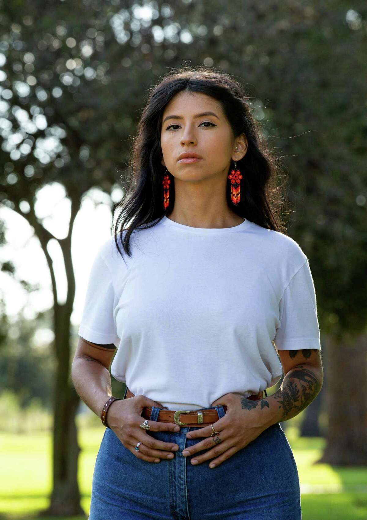 Ashley Solis in Moody Park on Monday, Nov. 1, 2021, in Houston. Solis, 28, a Houston massage therapist, is one of nearly two dozen professional women who accused Texans quarterback Deshaun Watson of sexual misconduct last spring.