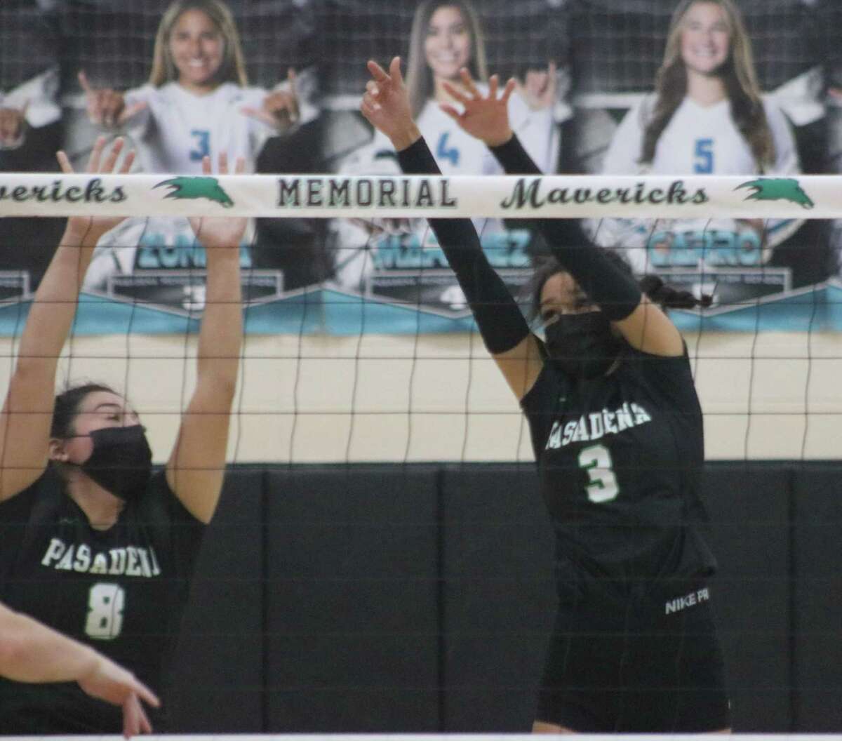 Alyza Jaramillo (3) and Alicia Garcia (8) will be busy along the net Tuesday night as they attempt to slow down Atascocita's hitters.