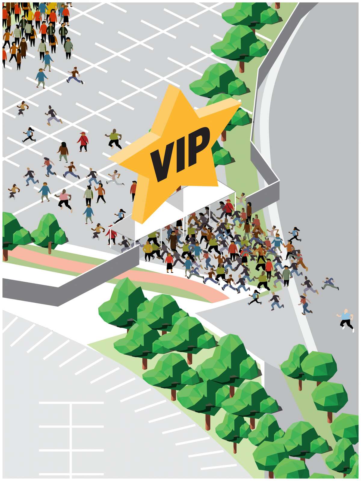 Illustration of fans breaching the VIP entrance