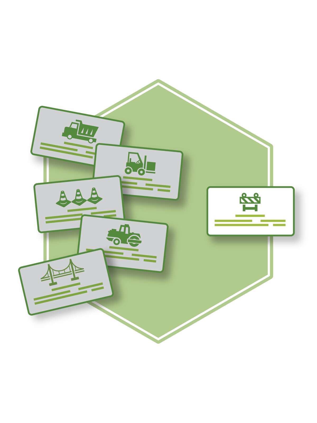 Illustration of third process, business cards with infrastrcuture tools on them, on highlighted
