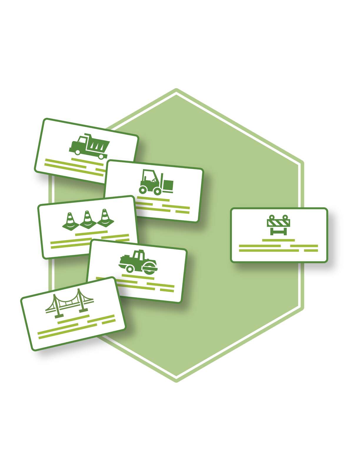 Illustration of third process, business cards with infrastrcuture tools on them