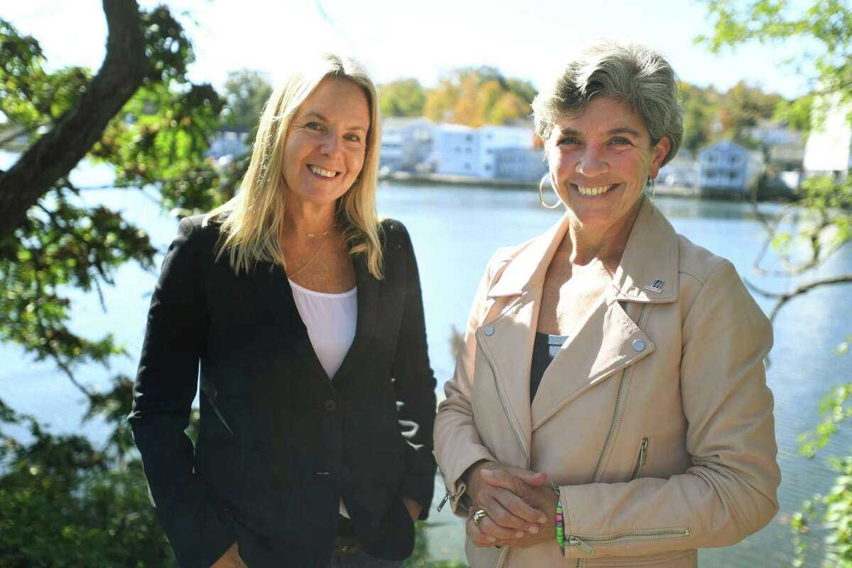 Republican selectman candidates Andrea Moore, left, and Jennifer Tooker in Westport, Conn. on Wednesday, October 20, 2021.