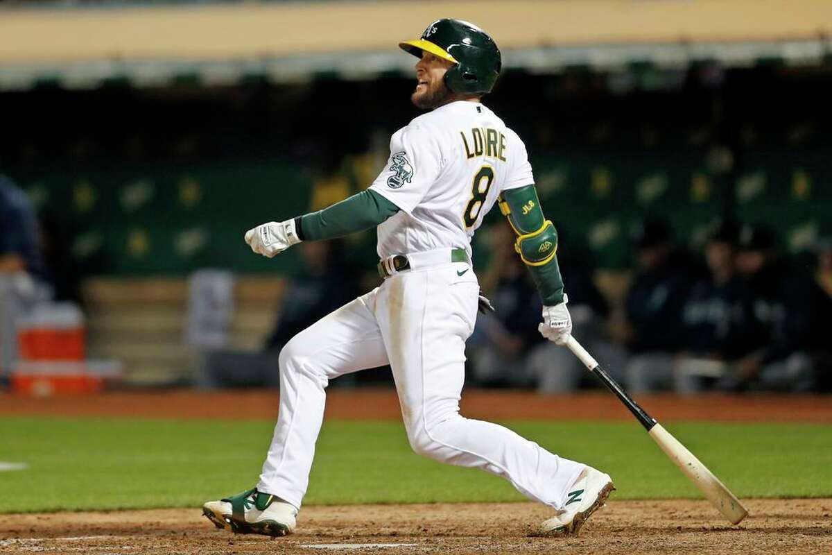 Mickey McDonald of the Oakland Athletics bats during the game