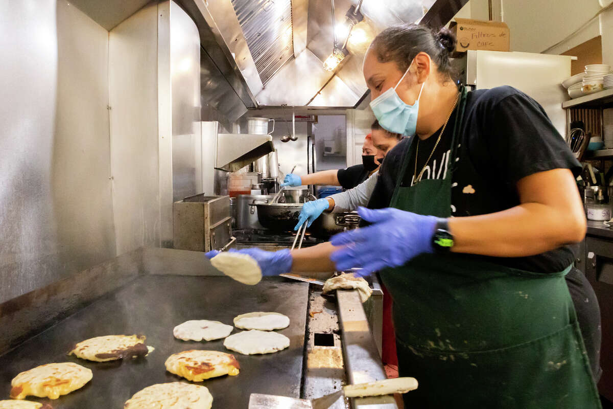 Pupusas being made at Panchita's #2 in the Mission District of San Francisco, Calif. on Nov. 1, 2021.