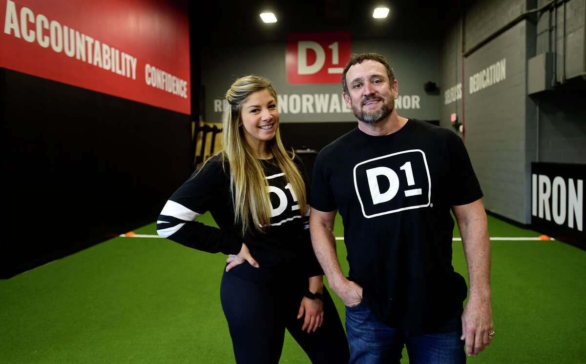 General manager Kathleen Cofrancesco and owner Todd Hittle at D1 Training, a fitness facility which bases its athletic training on Division 1 collegiate programs, on Wednesday, November 3, 2021, in Norwalk, Conn. 