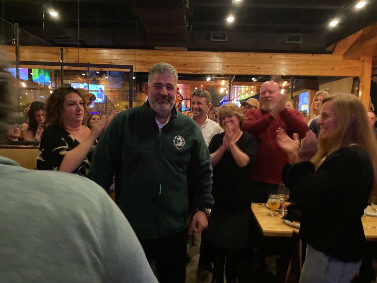 New Milford Mayor Pete Bass when he learned he was reelected for a third term — at The Abbey Restaurant and Bar.