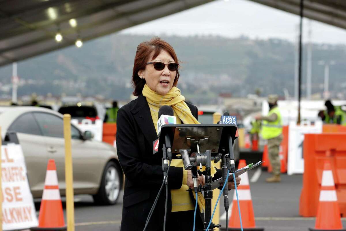 Alameda County supervisor Wilma Chan at a press event at the Oakland Coliseum in Oakland, Calif.