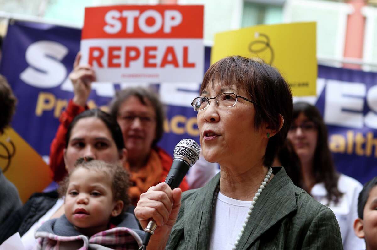 Supervisor Wilma Chan speaks during a news conference denouncing the GOP health care plan in front of UCSF Benioff Children's Hospital in Oakland, Calif., on Friday, March 10, 2017. 